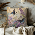 Blue Butterfly Meadow Pillow Cover | Wildflower Nature Art | Gold Crackle Decor
