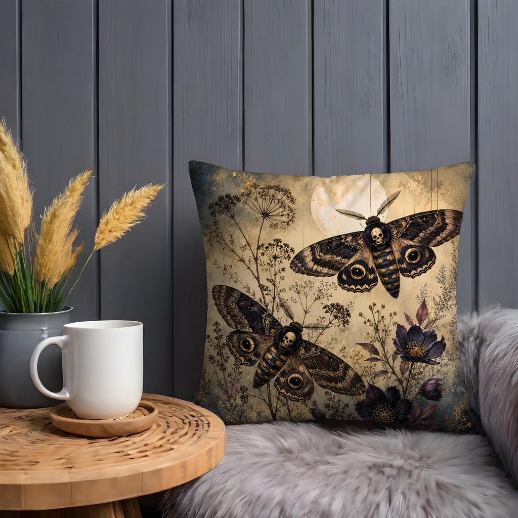 Death's Head Moth Pillow Cover | Mystic Nature Art | Gold Crackle Decor
