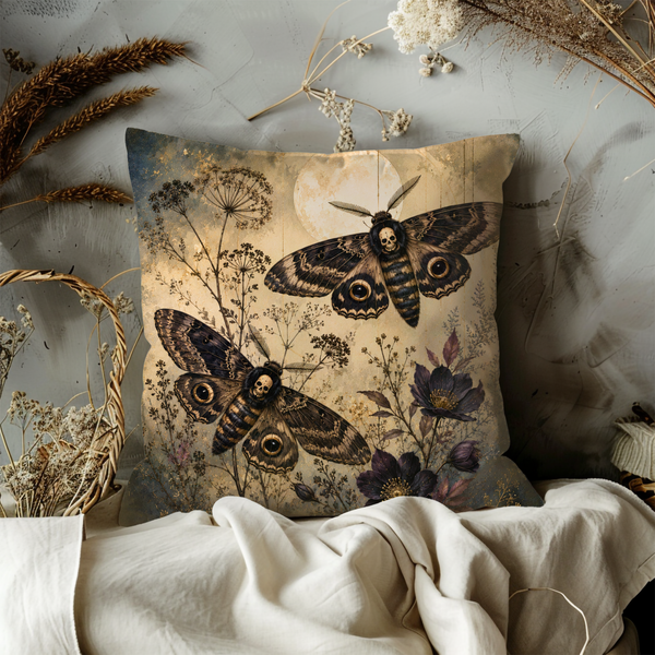 Death's Head Moth Pillow Cover – Mystic Nature Art | Gold Crackle Decor