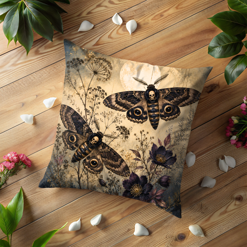 Death's Head Moth Pillow Cover | Mystic Nature Art | Gold Crackle Decor