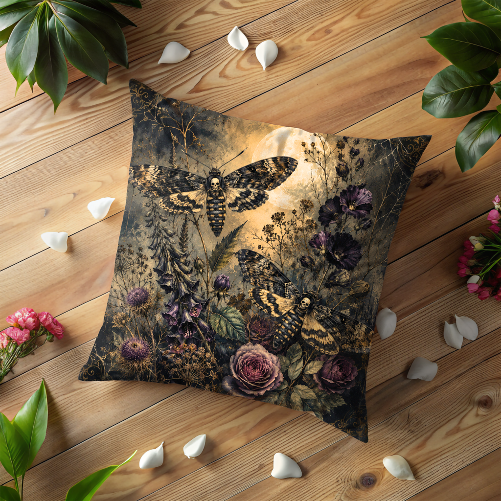 Death's Head Moth Pillow Cover | Mystic Nature Art | Gold Crackle Decor