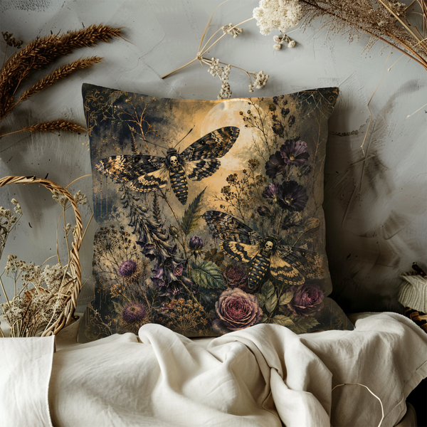 Death's Head Moth Pillow Cover – Mystic Nature Art | Gold Crackle Decor