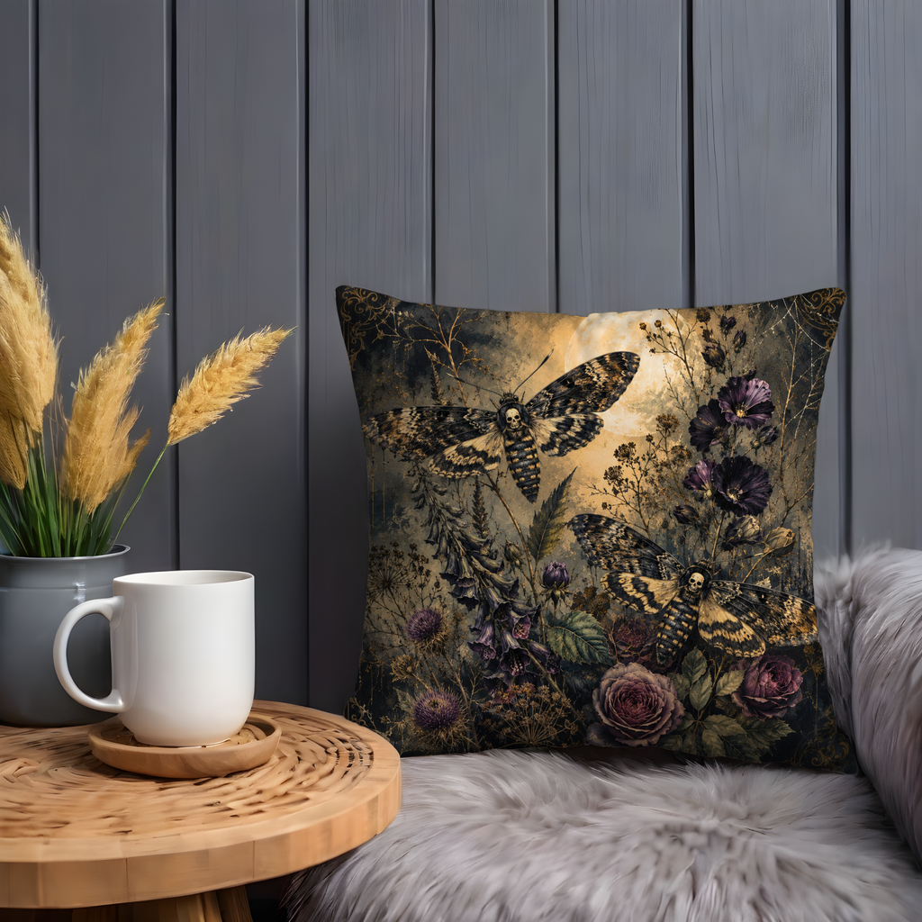 Death's Head Moth Pillow Cover | Mystic Nature Art | Gold Crackle Decor