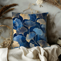 Ginkgo Leaves Pillow Cover | Blue Gold Botanical Art | Gold Crackle Decor