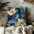 Navy Anemone Throw Pillow | Modern Botanical Decor Blue Gold Floral Pillow Cover | Elegant Botanical Art