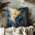 Blue Gold Floral Pillow Cover | Elegant Botanical Art | Gold Crackle Decor