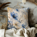 Blue Gold Floral Pillow Cover | Elegant Botanical Art | Gold Crackle Decor