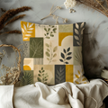 Patchwork Leaf Pillow Cover | Modern Botanical Art | Gold Crackle Decor