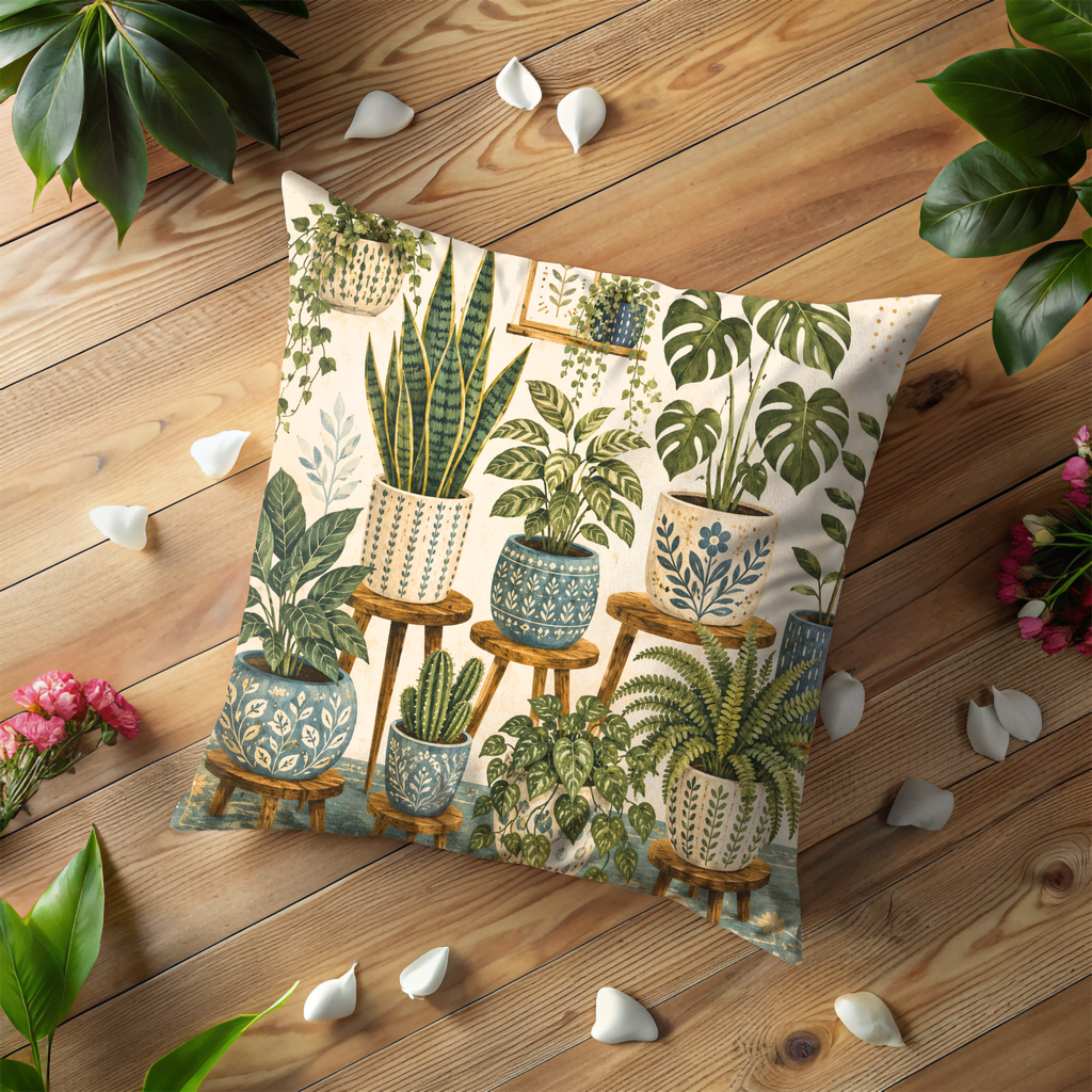 Houseplant Collection Pillow Cover | Botanical Indoor Art | Gold Crackle Decor