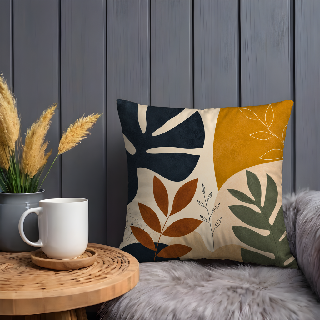 Modern Leaf Pillow Cover | Abstract Botanical Art | Gold Crackle Decor