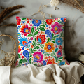 Folk Art Floral Pillow Cover | Vibrant Pattern Art | Gold Crackle Decor