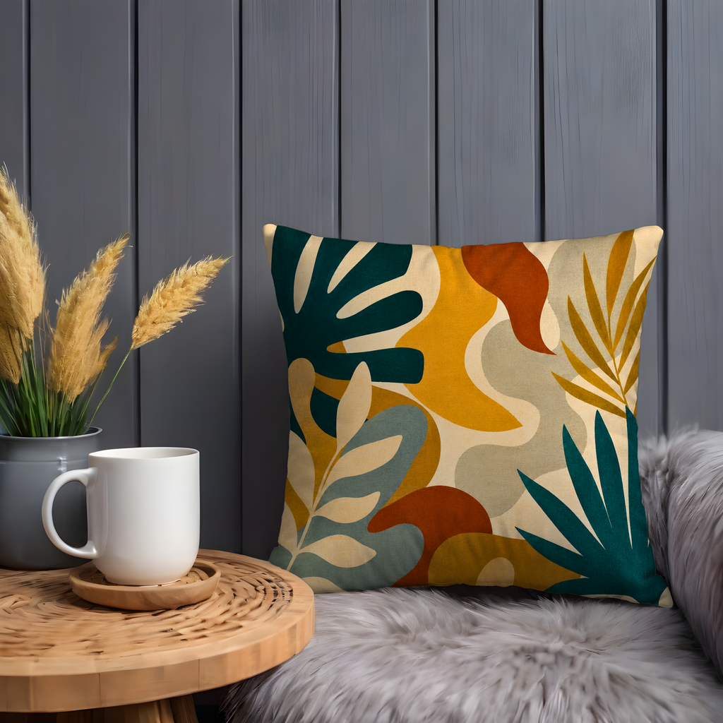 Modern Leaf Pillow Cover | Abstract Botanical Art | Gold Crackle Decor