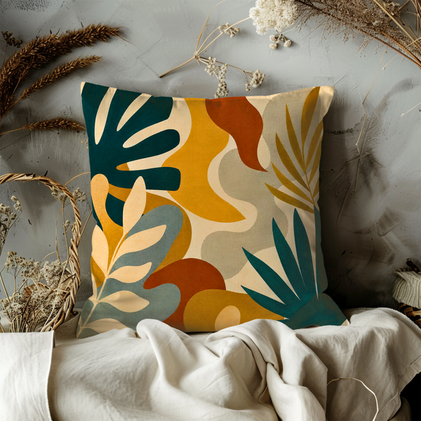 Modern Leaf Pillow Cover – Abstract Botanical Art | Gold Crackle Decor