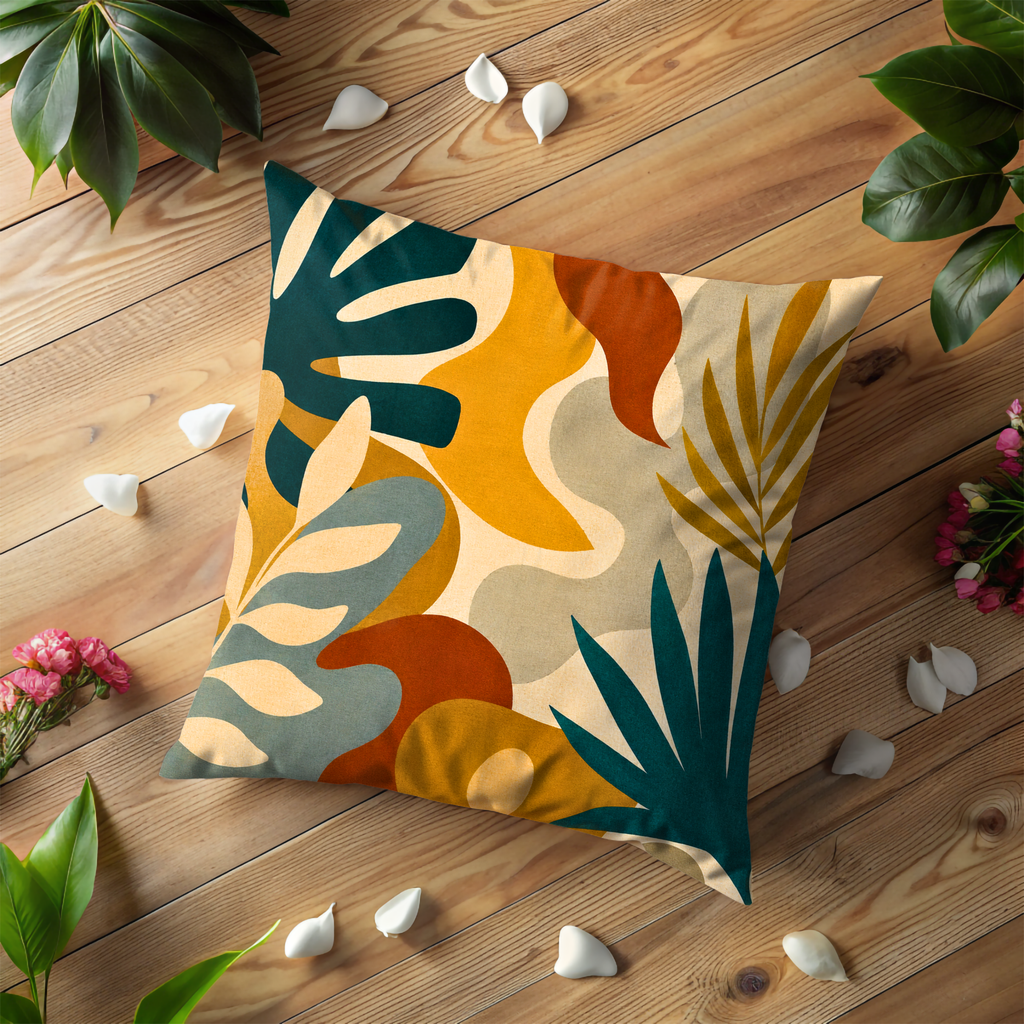 Modern Leaf Pillow Cover | Abstract Botanical Art | Gold Crackle Decor