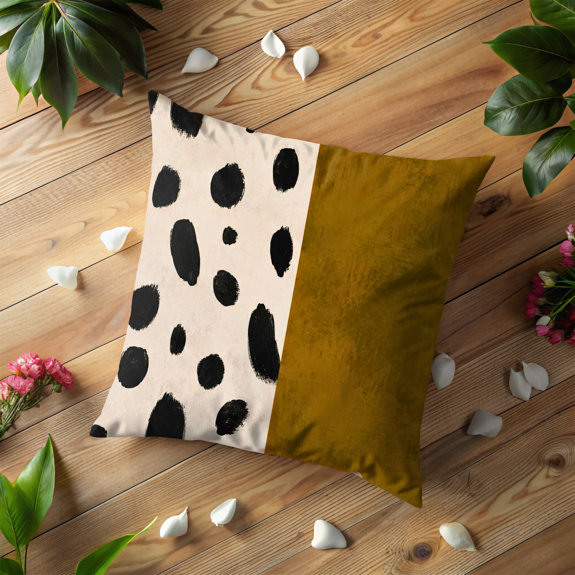 Abstract Dot Pillow Cover | Modern Minimalist Art | Gold Crackle Decor