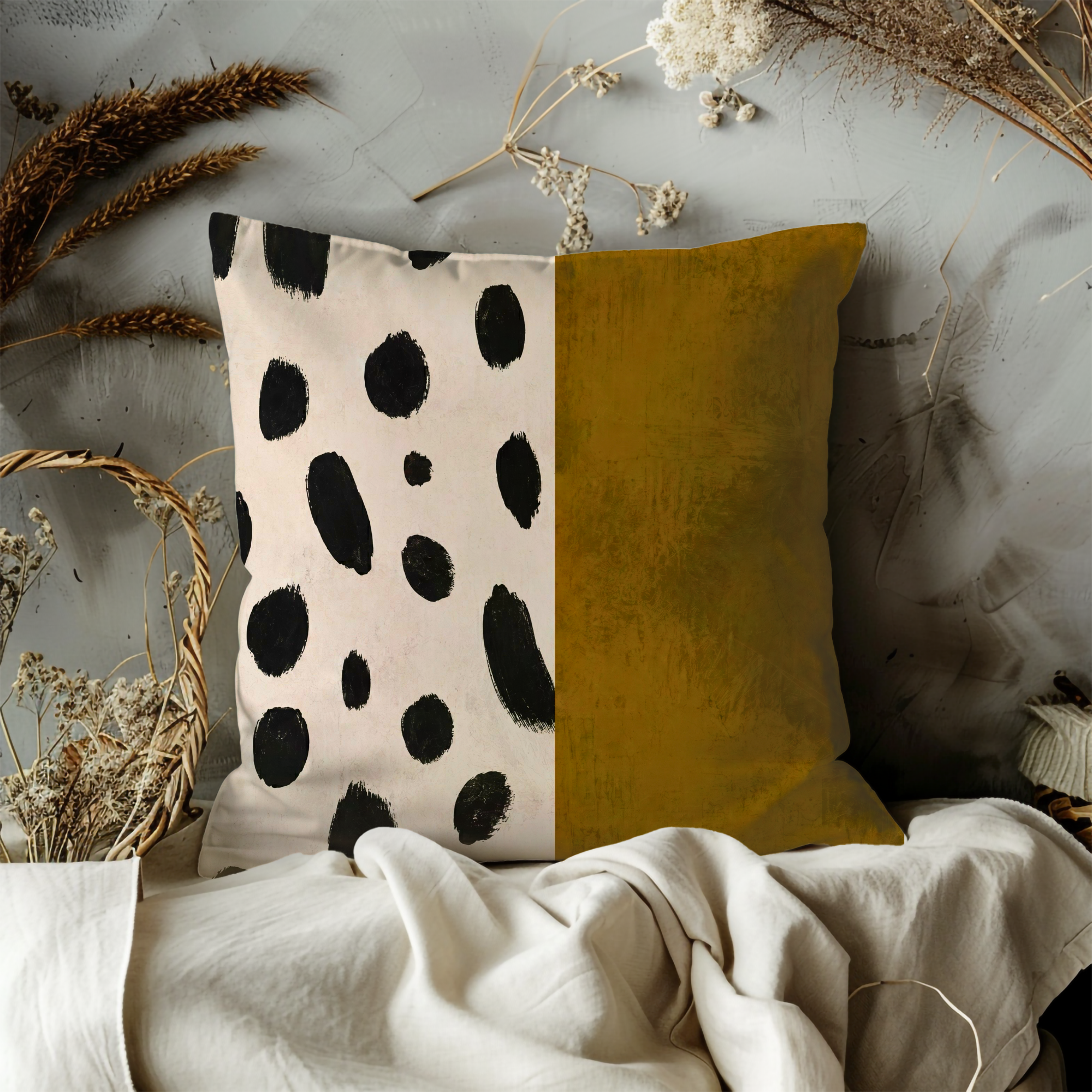 Abstract Dot Pillow Cover | Modern Minimalist Art | Gold Crackle Decor