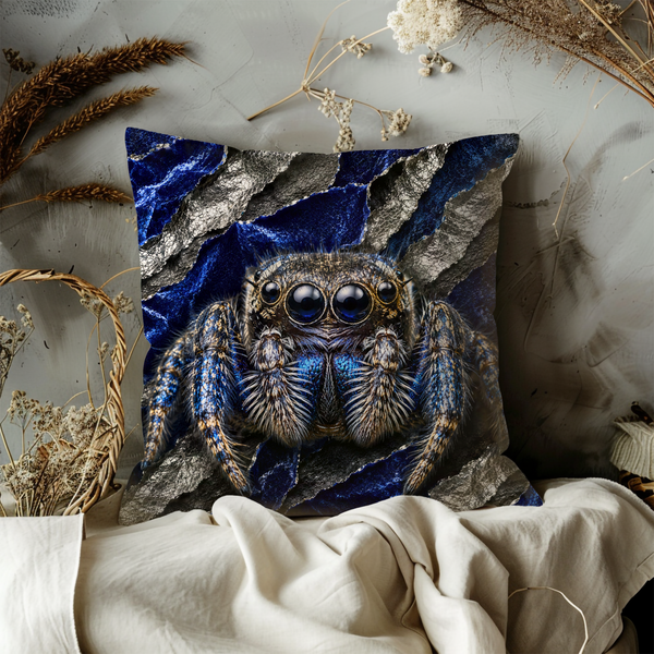 Jumping Spider Pillow Cover – Mystic Wildlife Art | Gold Crackle Decor
