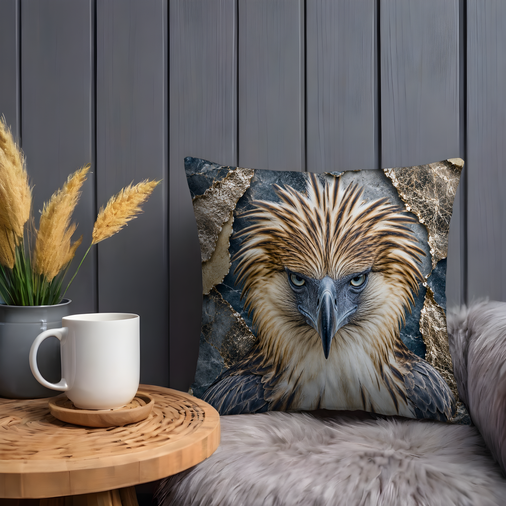 Eagle Portrait Pillow Cover | Majestic Wildlife Art | Gold Crackle Decor