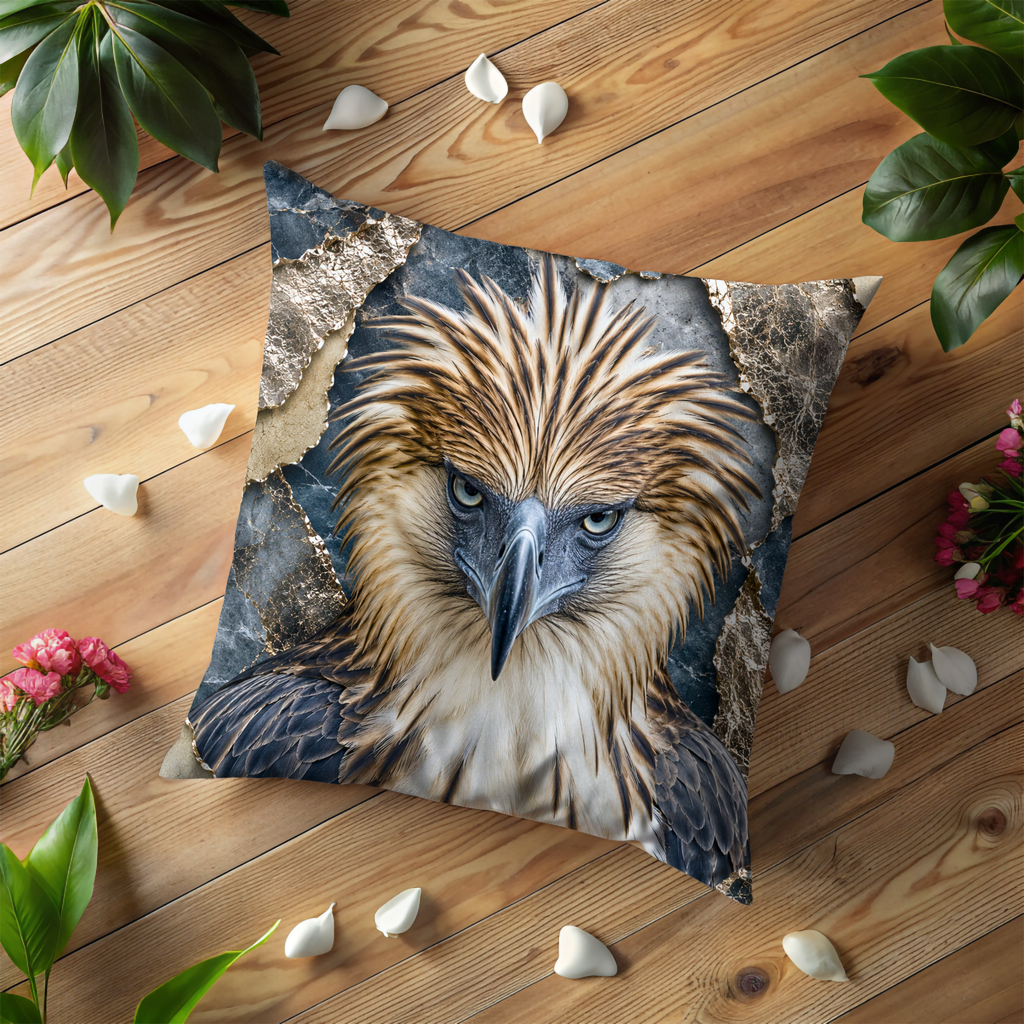 Eagle Portrait Pillow Cover | Majestic Wildlife Art | Gold Crackle Decor