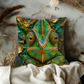 Chameleon Portrait Pillow Cover | Exotic Reptile Art | Gold Crackle Decor