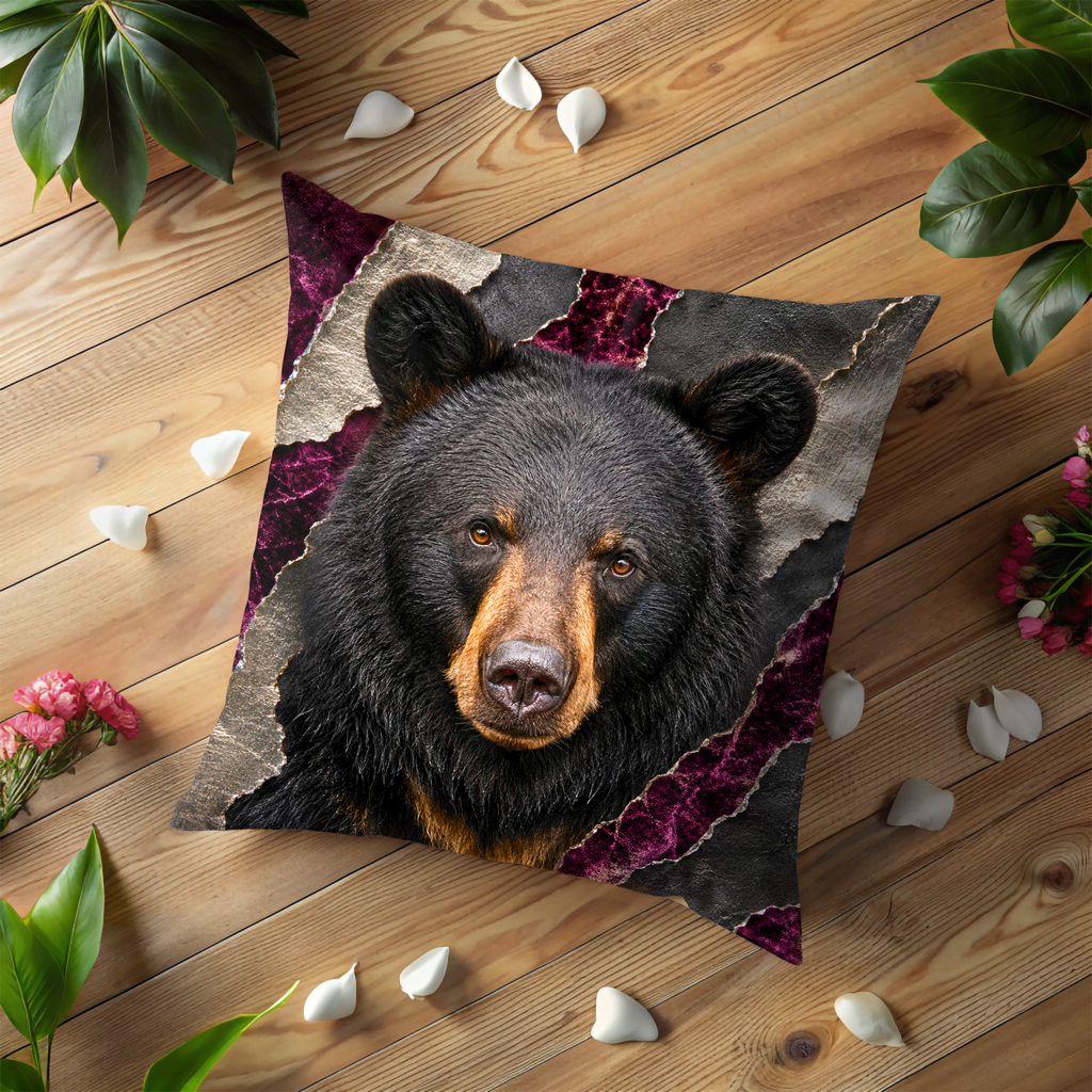 Bear Portrait Pillow Cover | Majestic Wildlife Art | Gold Crackle Decor