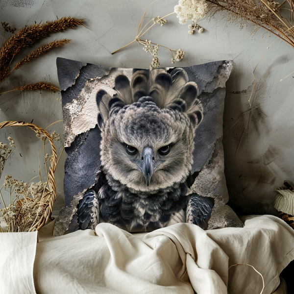Harpy Eagle Pillow Cover – Majestic Raptor Art | Gold Crackle Decor