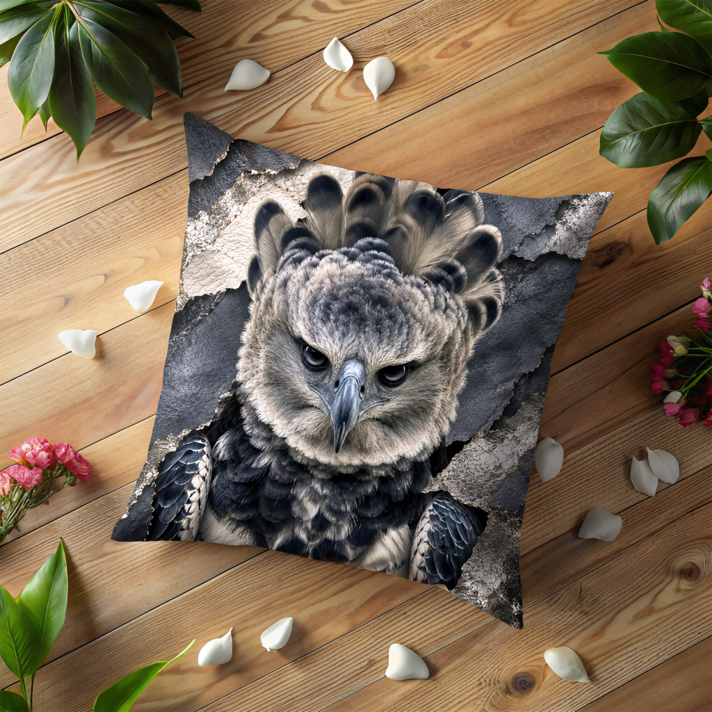 Harpy Eagle Pillow Cover | Majestic Raptor Art | Gold Crackle Decor
