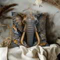 Elephant Pillow Cover | Majestic African Elephant Art | Gold Crackle Decor