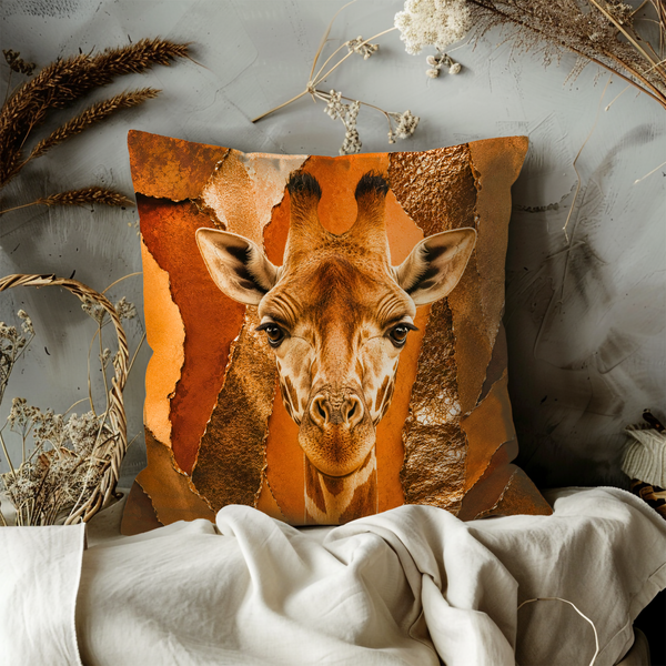 Giraffe Pillow Cover – Majestic Wildlife Art | Gold Crackle Decor