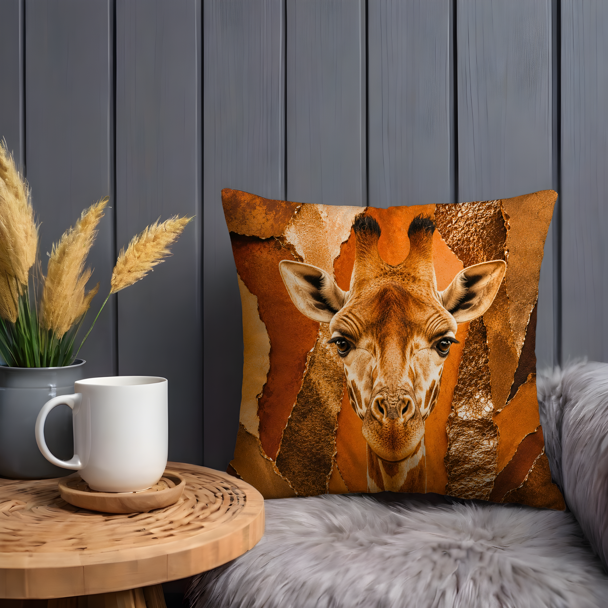 Giraffe Pillow Cover | Majestic Wildlife Art | Gold Crackle Decor