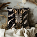 Zebra Portrait Pillow Cover | Striking Wildlife Art | Gold Crackle Decor