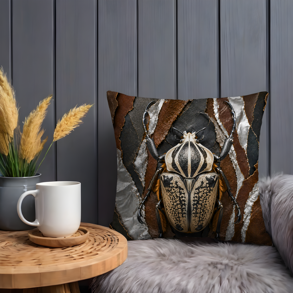 Hercules Beetle Portrait Pillow Cover | Exotic Insect Art | Gold Crackle Decor