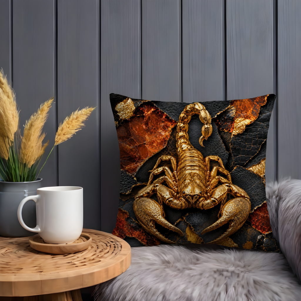 Scorpion Pillow Cover | Majestic Arachnid Art | Gold Crackle Decor