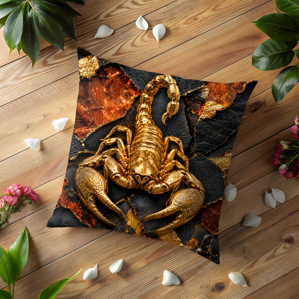 Scorpion Pillow Cover | Majestic Arachnid Art | Gold Crackle Decor