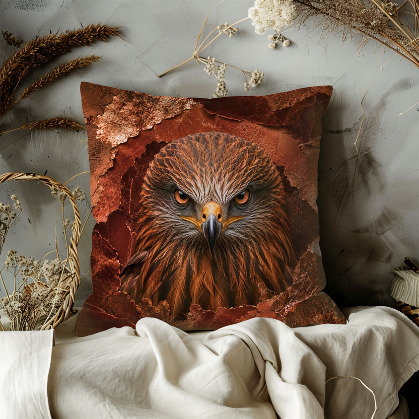 Eagle Portrait Pillow Cover – Majestic Wildlife Art | Gold Crackle Decor