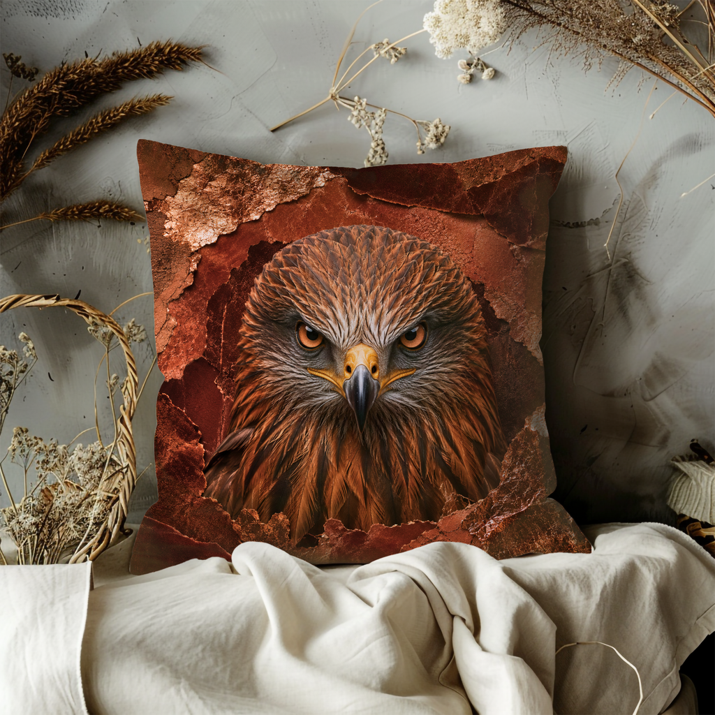 Eagle Portrait Pillow Cover | Majestic Wildlife Art | Gold Crackle Decor