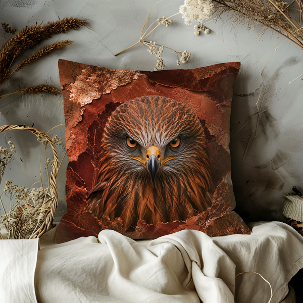 Eagle Portrait Pillow Cover – Majestic Wildlife Art | Gold Crackle Decor
