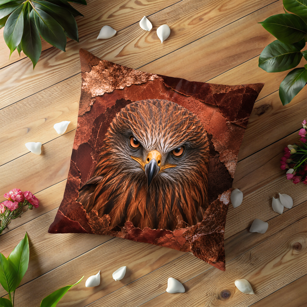 Eagle Portrait Pillow Cover | Majestic Wildlife Art | Gold Crackle Decor