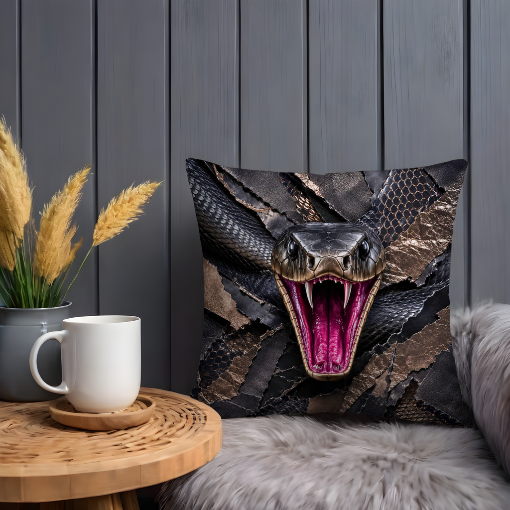 Snake Portrait Pillow Cover | Dramatic Wildlife Art | Gold Crackle Decor
