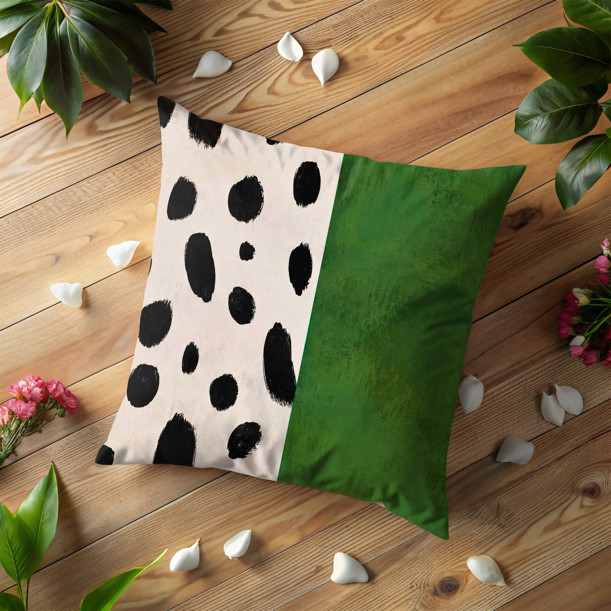 Dalmatian Spots Pillow Cover | Modern Abstract Art | Green Accent Decor