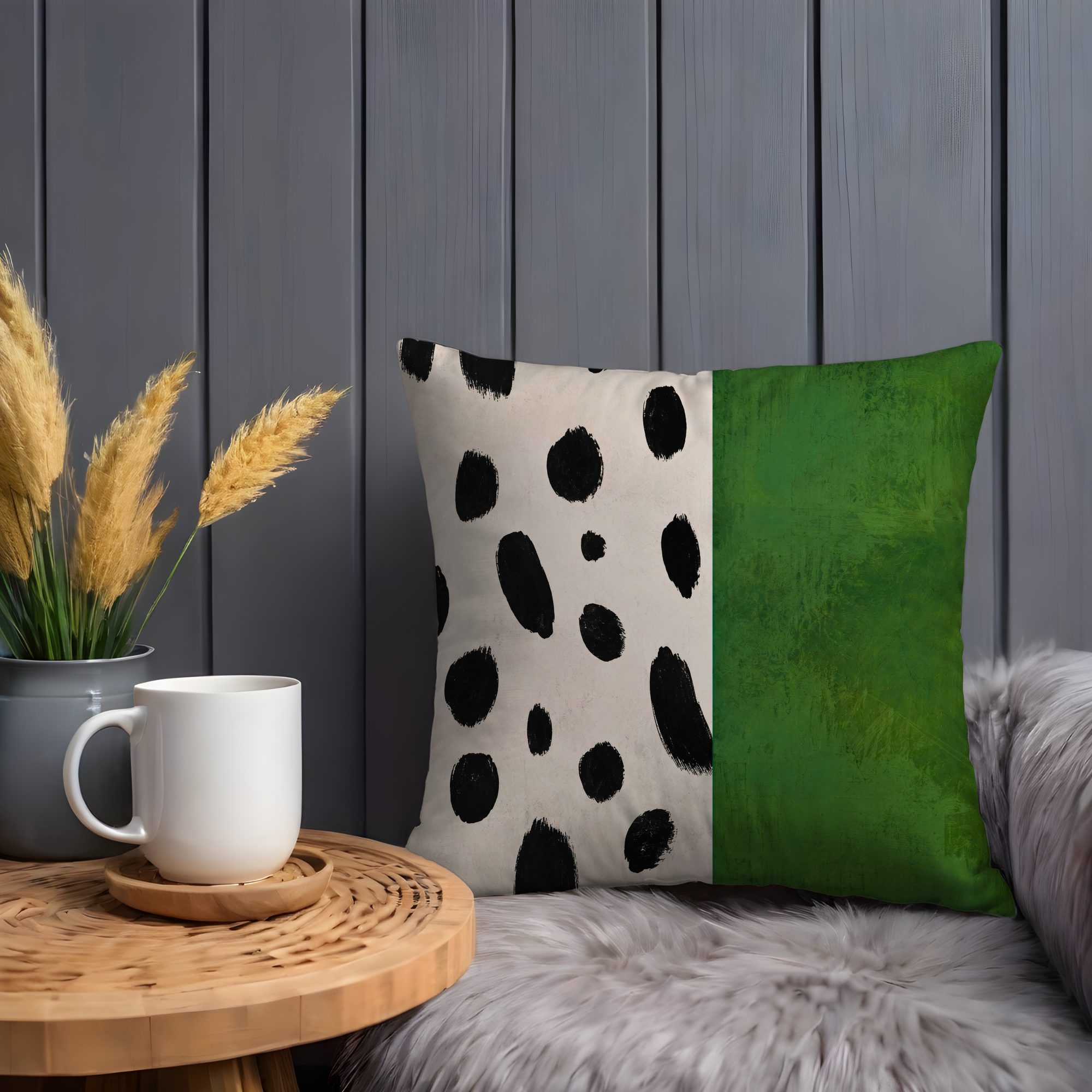 Dalmatian Spots Pillow Cover | Modern Abstract Art | Green Accent Decor