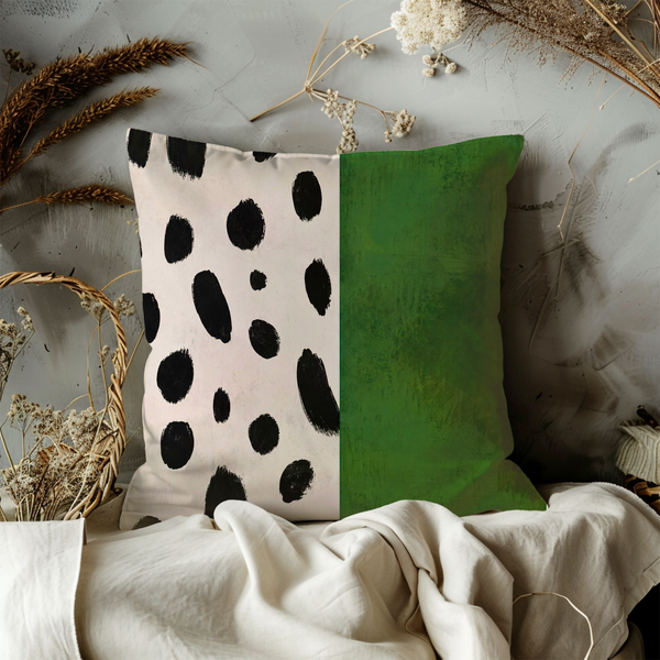 Dalmatian Spots Pillow Cover – Modern Abstract Art | Green Accent Decor