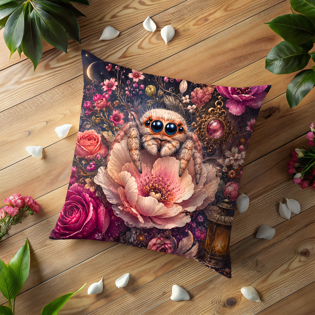 Jumping Spider Portrait Pillow Cover | Whimsical Wildlife Art | Fantasy Decor
