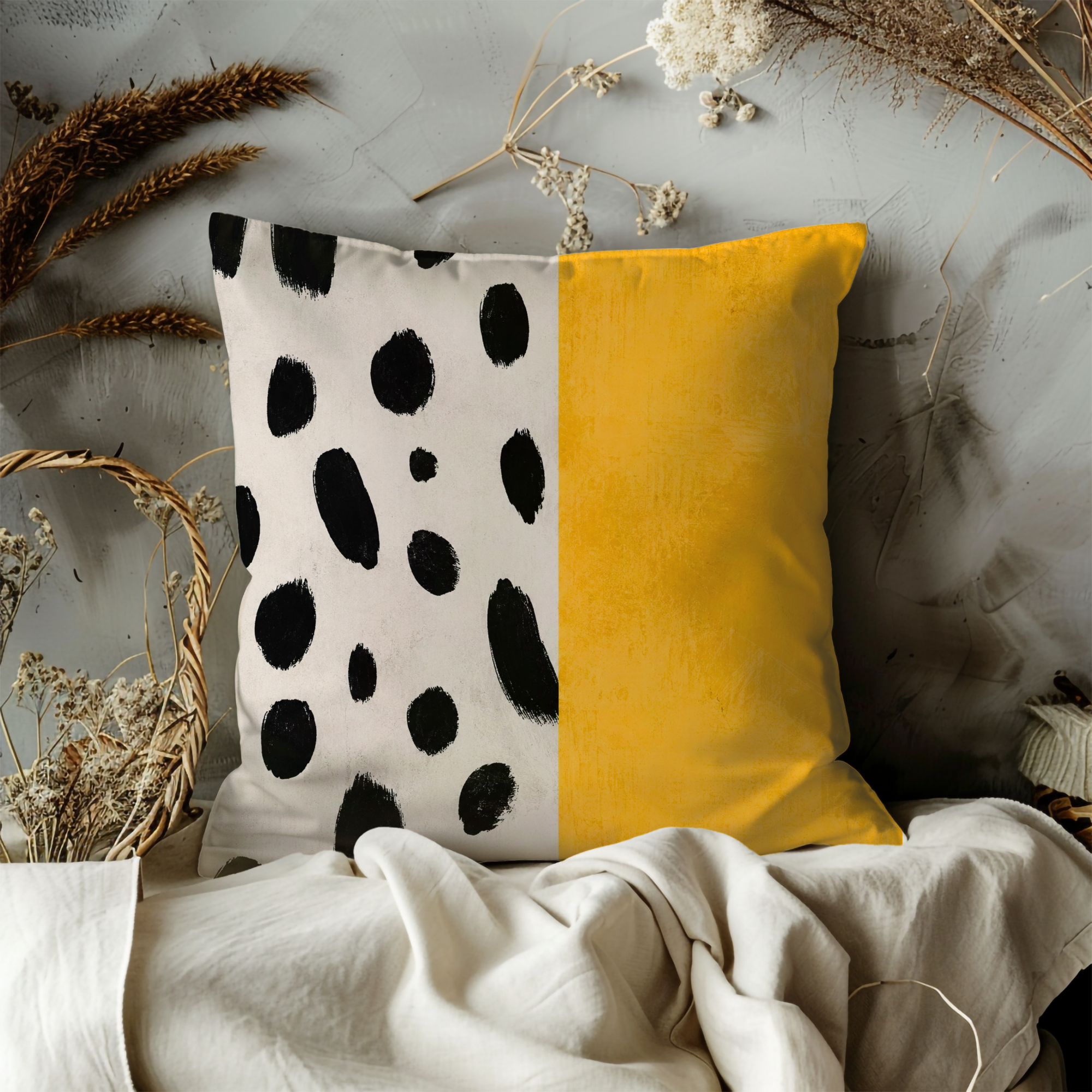 Polka Dot Pillow Case | Yellow Modern Throw Pillow Cover | Minimalist Decor