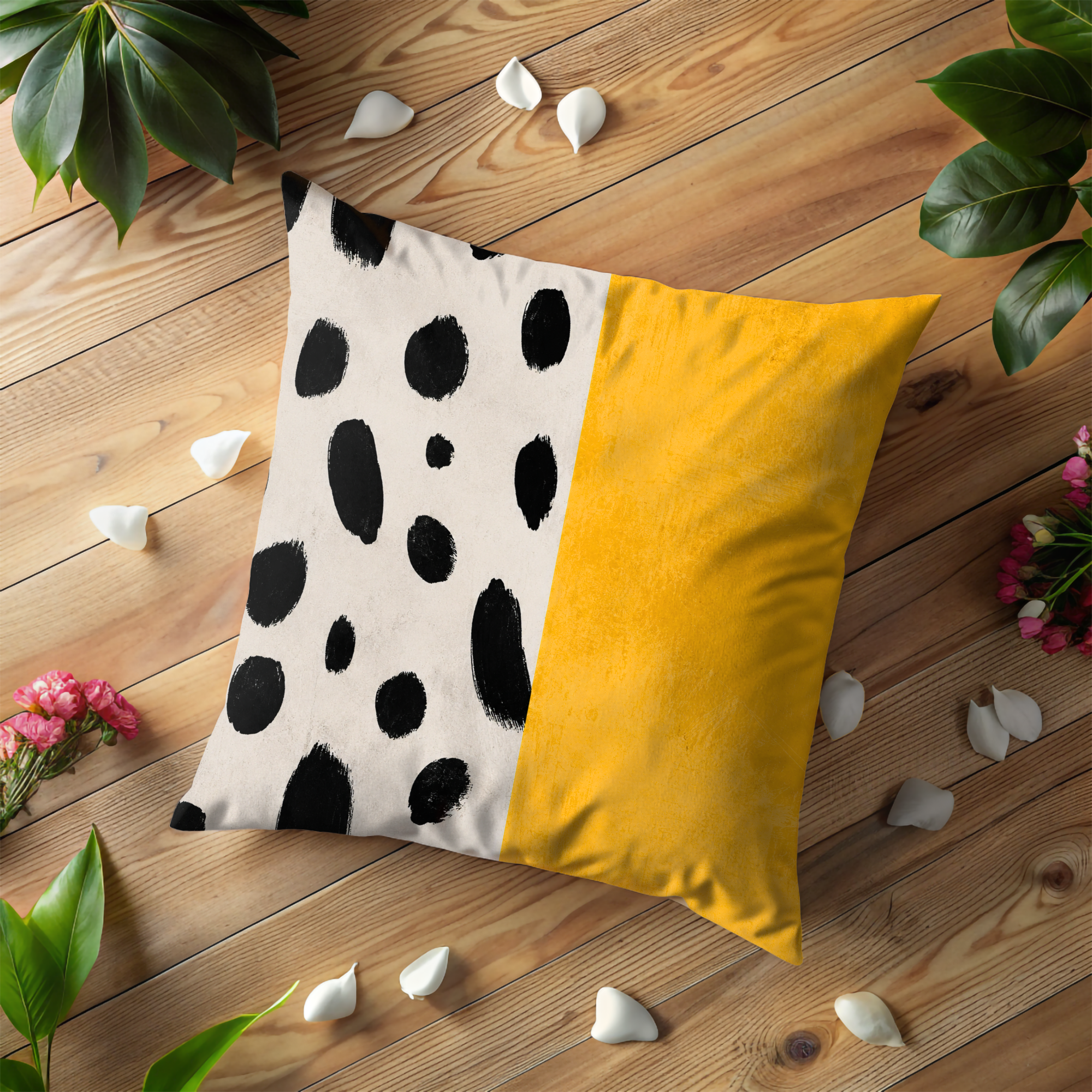 Polka Dot Pillow Case | Yellow Modern Throw Pillow Cover | Minimalist Decor