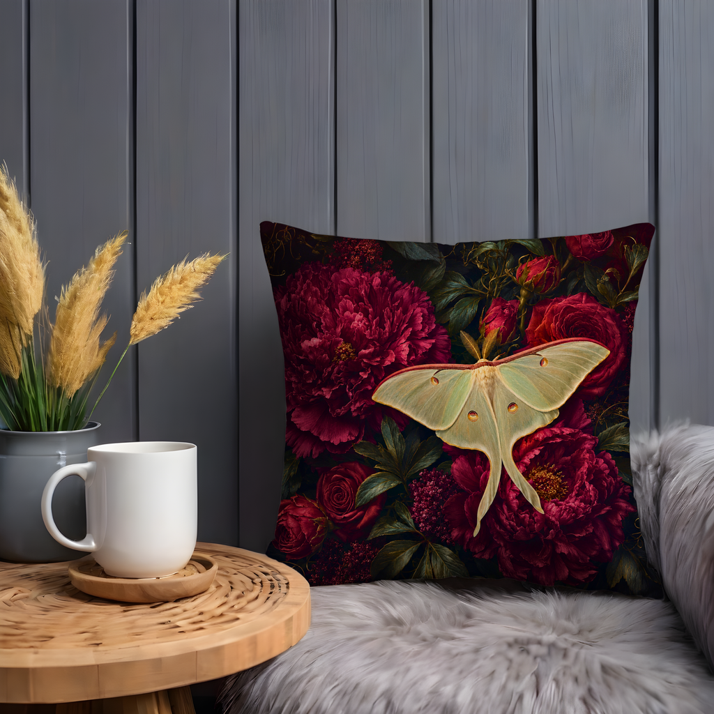Luna Moth Pillow Cover | Elegant Floral Wildlife Art | Mystical Decor