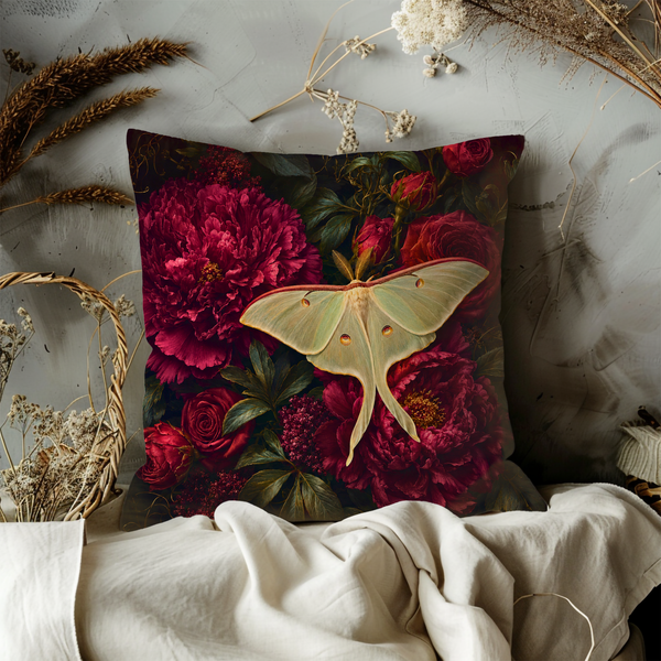 Luna Moth Pillow Cover – Elegant Floral Wildlife Art | Mystical Decor