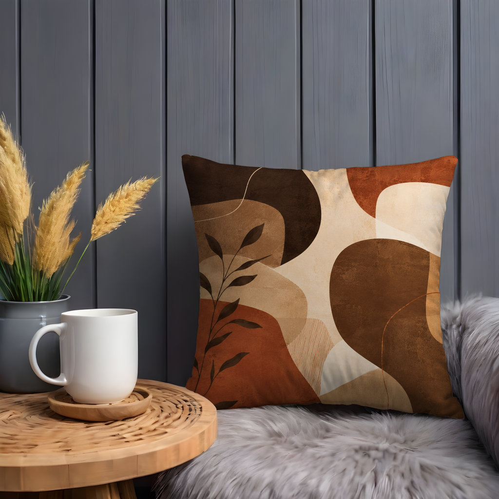 Abstract Boho Leaf Pillow Cover | Earth Tone Modern Art | Minimalist Decor
