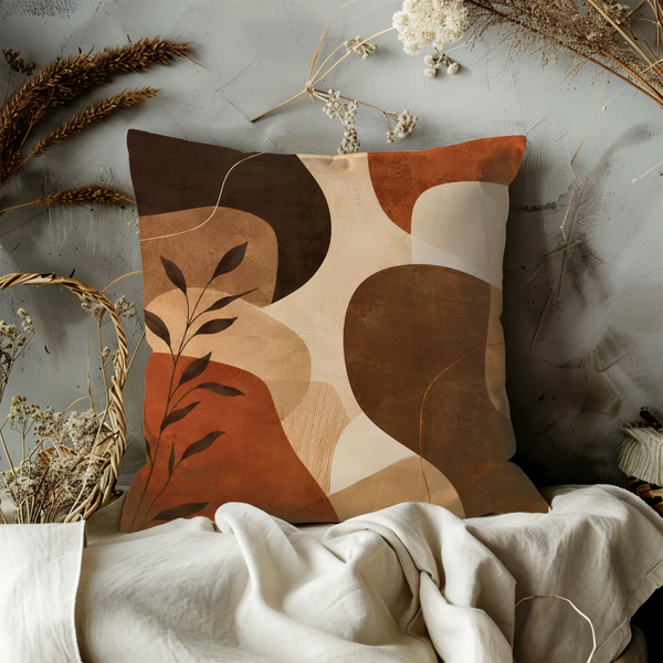 Abstract Boho Leaf Pillow Cover – Earth Tone Modern Art | Minimalist Decor