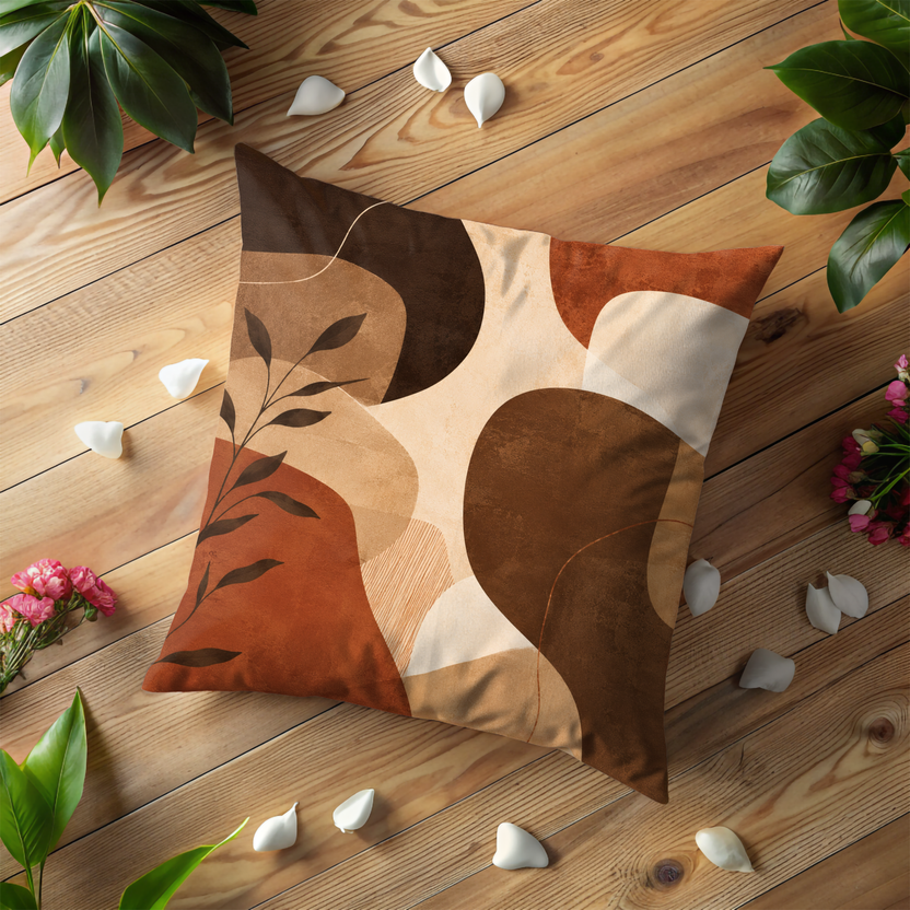 Abstract Boho Leaf Pillow Cover – Earth Tone Modern Art | Minimalist Decor